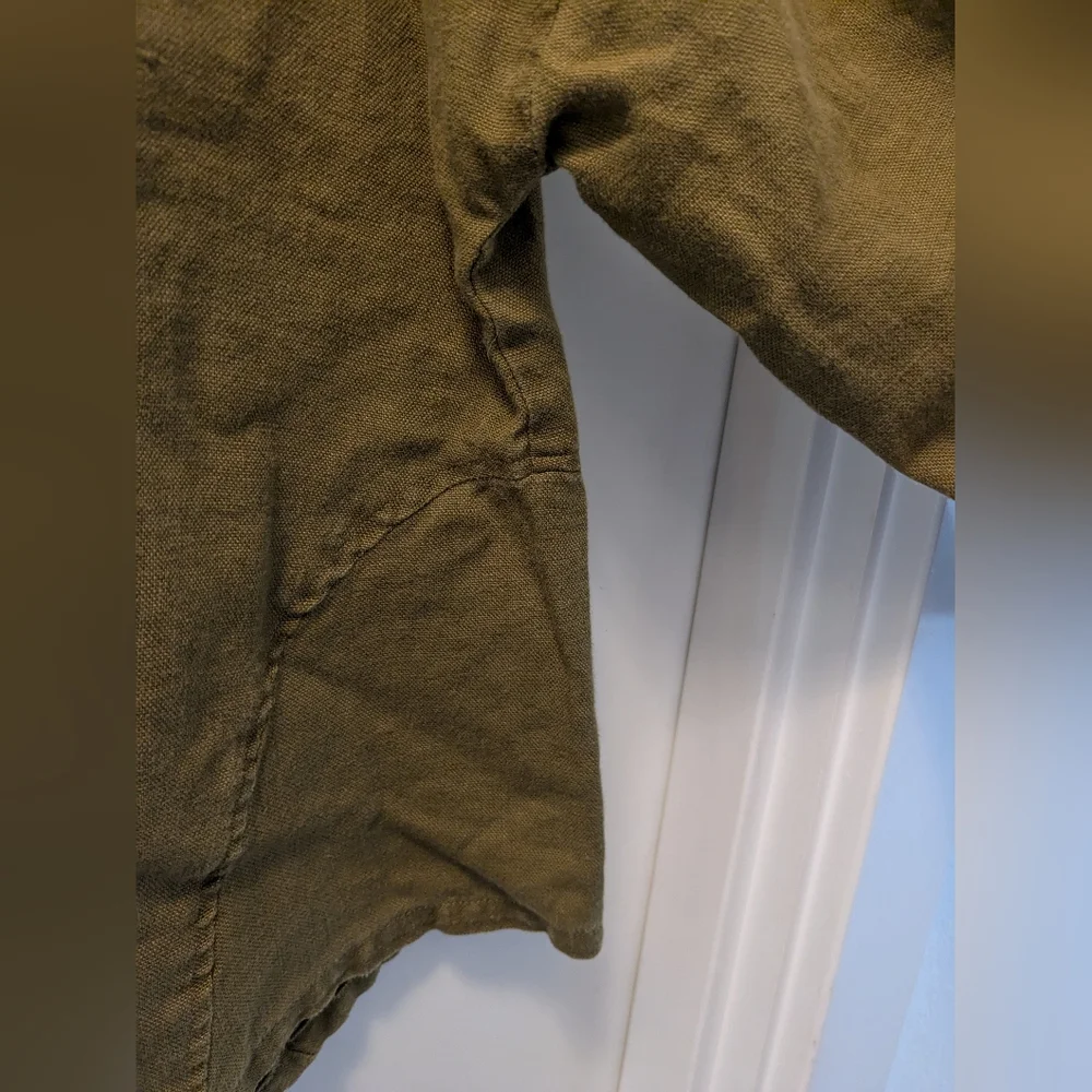Elizabeth Suzann Olive Linen Parabola Top S - Picture 2 of 6